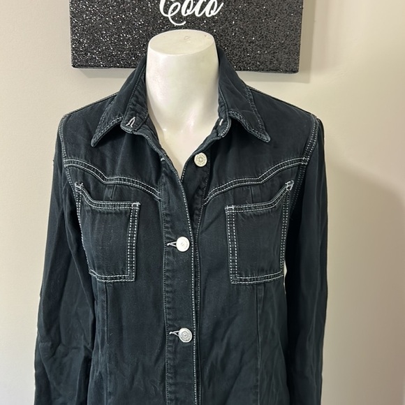 GANNI Black Denim Western Shirt Dress Long Sleeve Button Up Nashville Sz 4 - Picture 6 of 15